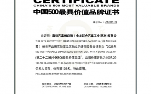 品牌价值超1000亿！苏州金龙连续18年上榜“中国500最具价值品牌”